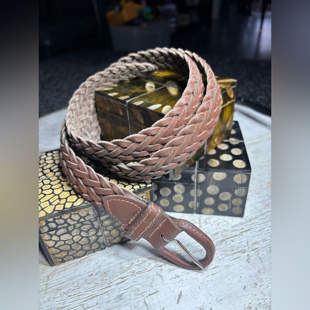 ⚡️💵🧨🎲 41” Brown Genuine Leather Woven Belt Size 32